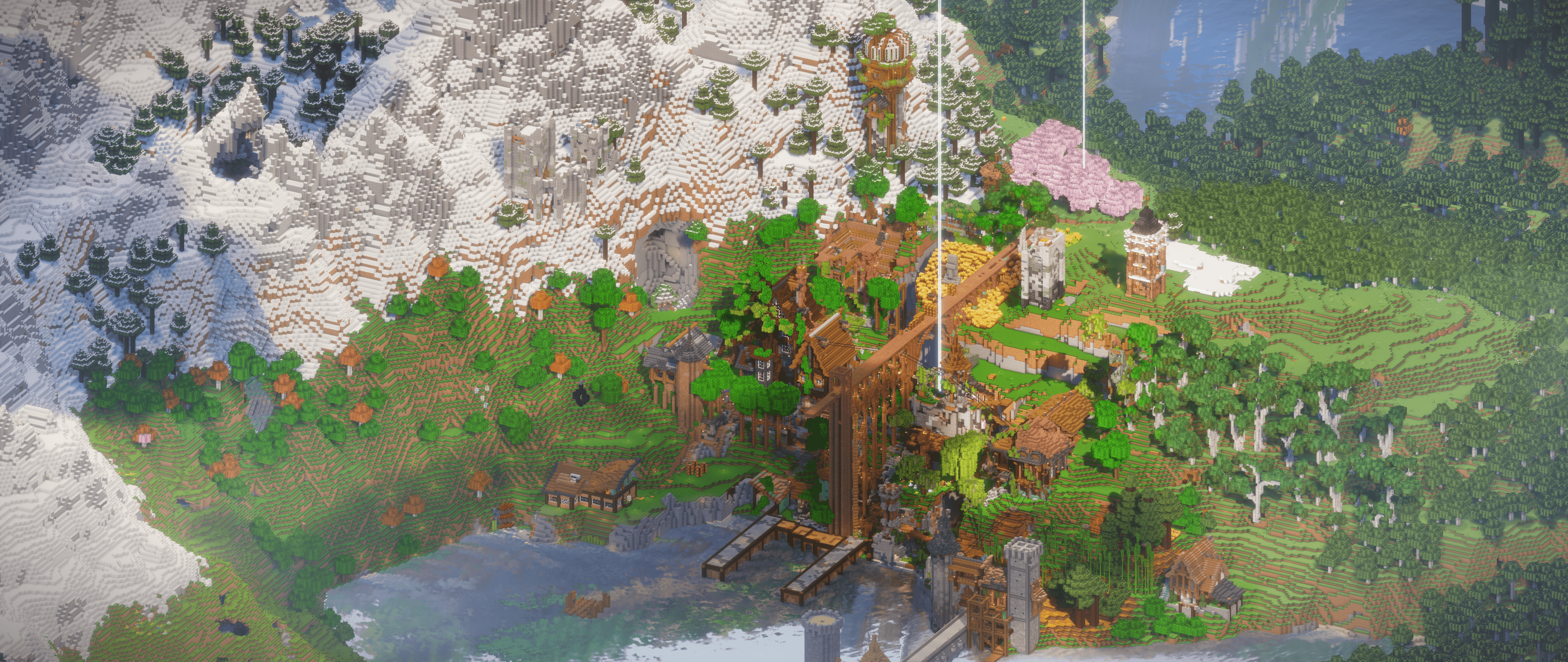Outerworlds aerial view of the settlement nestled between mountains
