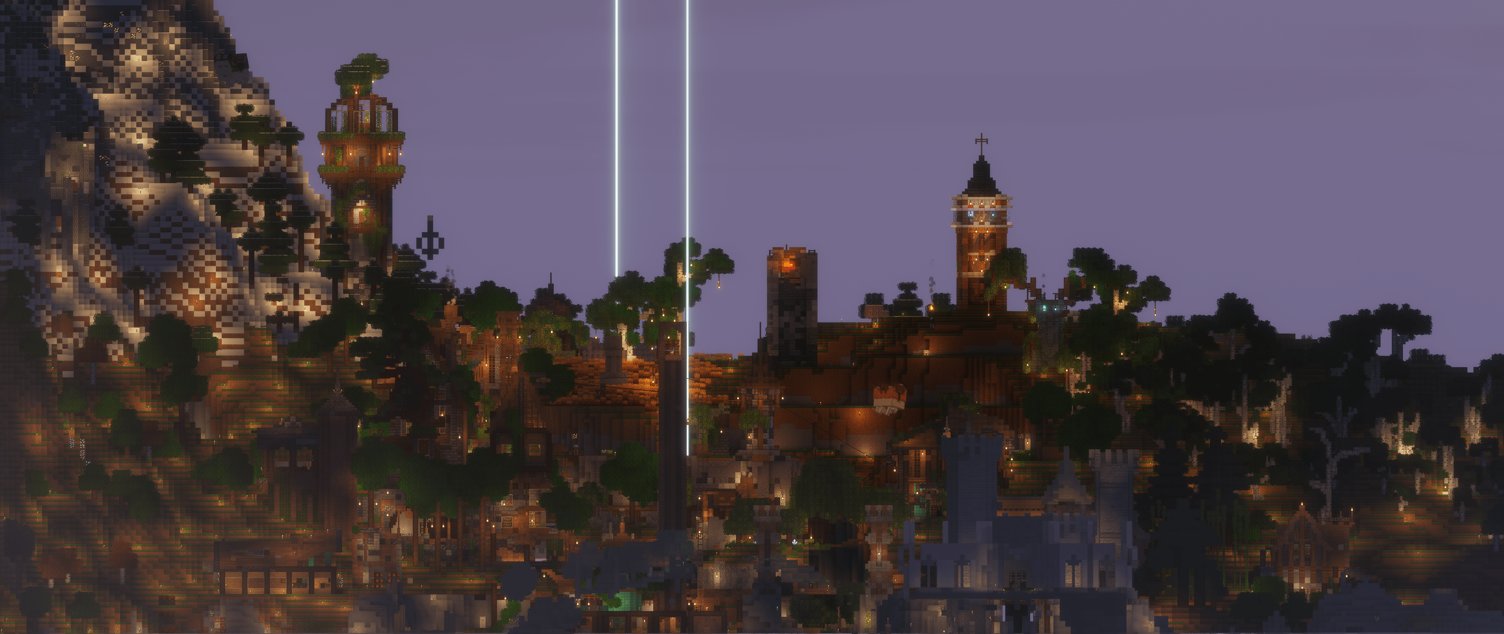 The city at night with amber torch lighting